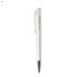 A transparent plastic pen with a silver tip and a clip on the cap, featuring a logo.