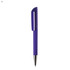 A purple plastic pen with a textured grip and a silver tip. It features a logo on the barrel.