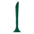 A green plastic pen with a unique design, featuring a round base and an elongated pointed tip.