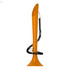 An orange, elongated pen with a spiral black cord attached, featuring a branding logo.