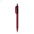 A red plastic pen with a silver clip and tip, featuring a branded logo.