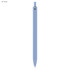 A plastic pen in sky blue with a shiny finish and a silver clip. It features a logo on the barrel.