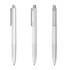 A set of three transparent plastic pens in white, featuring a silver clip and accents.