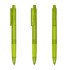 Three transparent green plastic pens with a click mechanism and clips for easy attachment.