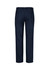 A pair of navy men's comfort wool stretch adjustable waist pants, featuring a tailored back and pockets.