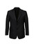 A black men's classic jacket featuring a two-button closure and a single chest pocket.
