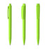 A set of three high-gloss plastic pens in vibrant lime green, featuring a streamlined design and clips.