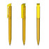 Transparent high gloss plastic pens in vibrant yellow, featuring a sleek design and a clip on top.