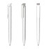 A clear, high-gloss plastic pen with a sleek design and silver accents. Includes a clip and features a branding logo.