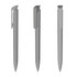 A high gloss grey plastic pen with a clip, featuring a smooth design and a sleek finish.