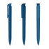 A plastic pen with a high gloss finish in a deep blue colour, featuring a clip and a sleek design.