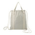 A recycled cotton drawstring bag in light beige with dual straps and a simple design, featuring a logo.