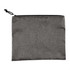 A grey recycled toiletry bag with a zip closure and a drawstring. It features a minimalist design and has a logo.