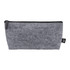 A grey felt zippered pouch with a black zipper and a small logo tag on the side.