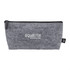 A grey recycled felt zippered pouch with a logo, suitable for storing toiletries and accessories.