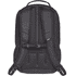 A black laptop backpack with padded straps and a sturdy design. It has a logo and features a mesh panel for ventilation.