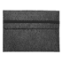 A grey felt laptop sleeve with a black elastic band for closure, featuring a simple design and a logo.
