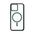 A green and clear MagSafe iPhone case featuring a circular design, with a black border.
