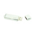 A silver flash drive with a removable cap, featuring three indicator lights. It has a sleek, shiny design.