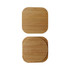 A bamboo wireless charger in a square shape with rounded edges, featuring a subtle logo on the surface.