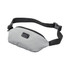 A grey eco waist bag with a black adjustable strap and a front zip pocket, featuring a logo.