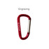 A red 6cm carabiner with a silver attachment, featuring a logo on one side.