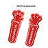A pair of red foam cheer sticks shaped like wolf paws, featuring a logo on each stick.