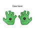 A green foam mitt shaped like a claw hand, featuring a logo on the palm. Two mitts are displayed.