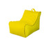 A yellow outdoor lounge chair with a curved design and a handle on the top. It features a simple, clean shape.