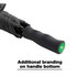 A black golf umbrella with a curved handle, featuring branding on the handle bottom.