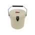 A 12L ice bucket in a light beige colour, featuring a silver handle and a secure lid, with a logo on the front.
