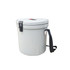 A white 12L ice bucket with a secure lid and a handy black rope handle for easy carrying.