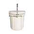 A 15L ice bucket in white, featuring a sturdy handle and a secure lid, with a logo on the front.