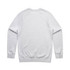 A grey jumper with a ribbed hem and cuffs, featuring a plain back design. Includes a logo.