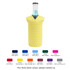 A drink bottle in a yellow polka dot cooler, featuring a V-neck design and displaying various colour options below.