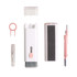 A 7 in 1 cleaning kit featuring white and pink components, including a brush, scraper, spray bottle, and two additional tools.