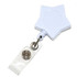 A light blue star-shaped retractable card holder with a clear clip attachment.
