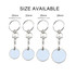 A keyring featuring a printed trolley coin, available in four sizes: 20mm, 23mm, 25mm, and 28mm. Includes a metal clasp.