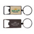 A drink bottle opener keytag featuring a wooden design and black metal finish, with a circular keyring attachment.