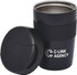 A double wall travel mug in matte black with a matching lid, featuring a logo on the side.