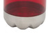 A drink bottle featuring a red body and a stainless steel base, with a logo displayed on the surface.