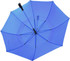 A blue Deluxe 30 auto golf umbrella with a sturdy handle and a compact design. Features a logo on the canopy.
