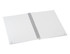 An open A5 spiral notebook with lined pages and a silver spiral binding, featuring a plain white cover.