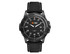 A black sports watch featuring a rPET strap, with a black dial and silver accents, including a logo on the strap.