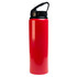 A drink bottle featuring a sleek red design and a flip straw lid, with a capacity of 750ml.
