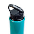A drink bottle in teal featuring a black flip straw lid and a handle for easy carrying.