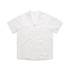A white short-sleeve pyjama top with a collar and button front, featuring a subtle logo.