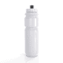 A drink bottle in white, featuring a sports cap and a sleek design, with a branding logo on the side.