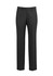 Classic flat black pants with a straight leg design, featuring a waistband and a single logo.