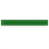 A green 30cm ruler with measurement markings and a hole at one end, featuring a logo.